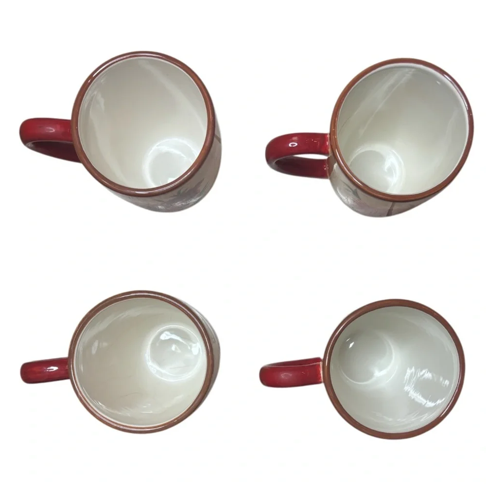 Pier 1 Poppies Mug 4 Piece Set Hand Painted Earthenware Replacements Red Floral